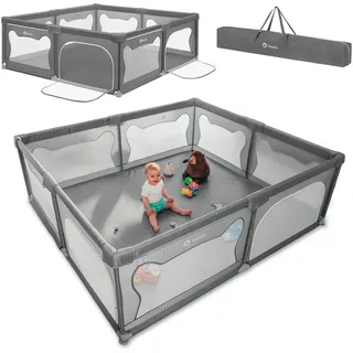 lionelo WILLOW XL Laufgitter Baby, ab 0-48 Monaten große Fläche 187 cm x 207 cm x 68 cm, Laufgitter Baby mit Seitenwände aus atmungsaktiven Netzstoff, 2 Seitliche Eingänge mit einem Reißverschluss