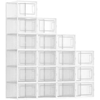 Songmics Schuhboxen 18er Set transparent-weiß