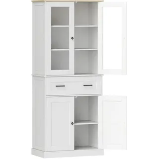 Homcom Küchenschrank Hochschrank mit 4 Türen und Schublade 76 x 40 x 182,5 cm CREMEWEISS