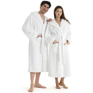 Unisex-Bademantel "Lovina gestreift, ideal für Sauna & Spa, Hotelbademantel, Morgenmantel" Gr. S, weiß, L:120cm, Microfaser, LEGER HOME BY LENA GERCKE, Hausmäntel, Unisex-Bademantel, Hoch-Tief, kuschelig weicher Fleece, plüsch, Damen und Herren, XS-3XL