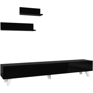 [en.casa] Saarijärvi Lowboard 180 cm Schwarz Holz/Spanplatte