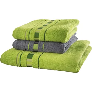 Erwin Müller Frottier Handtuch-Set, Frottier-Set - Achern grün/grau Größe - beidseitige Schlaufen, 100% Baumwolle, 500g/m2