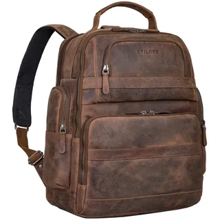 STILORD 'Danny' Arbeitsrucksack Herren Leder Rucksack Groß Männer Office Laptoprucksack 13-14 Zoll Damen Vintage Reiserucksack Kofferhalterung Handgepäck Echtleder, Farbe:aneto - braun