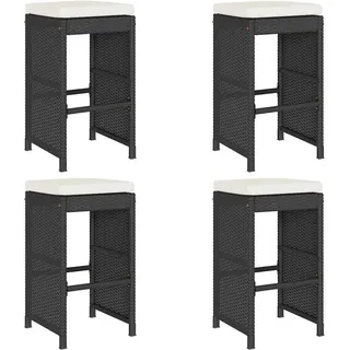 vidaXL Garten-Barhocker mit Kissen 4 Stk. Schwarz Poly Rattan - Schwarz