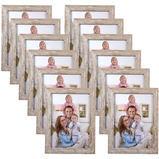 Giftgarden 12 Stück Bilderrahmen Set 13x18 cm - Moderne Beige Holzmaserung Fotorahmen Collage für 18x13 cm Fotos und Bilder, Wand- oder Tischaufsteller