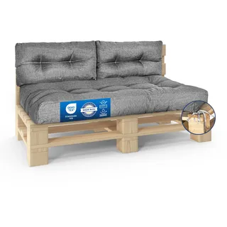 MKS Outdoor-Palettenkissen mit Spanngurten passend zur Palette | Balkon-Sofa-Wasserdicht | Outdoor-Europaletten-Sitzkissen | Bankauflage (3er Set (120x80 cm + 2 * 60x40 cm))