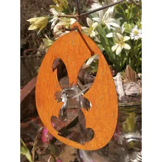 Edelrost Osterei Hase Schnuffel (aufrecht), zum Hängen