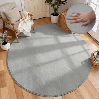 Homcomodar Runder Teppich Wohnzimmer 160cm Hellgrau Wohnzimmerteppich Teppich Flauschig Anti-Rutsch Teppiche Schlafzimmer Kurzflor für Schlafzimmer,Wohnzimmer,Kinderzimmer,Esszimmer,Küchenteppich
