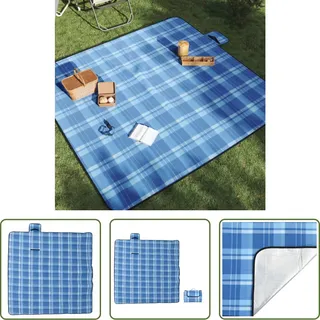 The Living Store Picknickdecke Faltbar Blau Kariert 200x200 cm Samt - Blau
