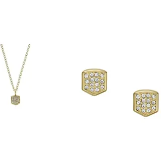 Fossil Damen Crest Kette Halskette Heritage und Ohrstecker - Gold-Tone Edelstahl
