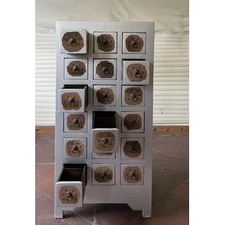 Antike Apothekerkommode Höhe118cm Holz 18 Schubladen Silber