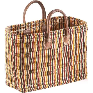 Kobolo Tasche Seegrastasche Korbtasche Strandtasche - Lederhenkel Bunt Braun- Shopper Einkaufstasche Handtasche Henkel Schultertasche Freizeit Damen - Bunt