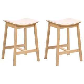 BELIANI Barhocker 2er Set Hellbraun u. Cremeweiß Gummibaumholz Gepolstert mit Lehne Fußstützen ohne Armlehnen Wohnzimmer Küche Bar Wohnküche - Braun, Weiß