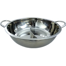 JADE TEMPLE Hot Pot Wok, stainless steel, mit praktischer Trennwand und 32 cm Innendurchmesser, mit Doppelgriff, 1x Hot Pot Wok