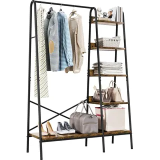 YITAHOME Garderobenständer, Industrieller Garderobenständer mit 5 Ablagen, Kleiderständer mit Schuhablage, Bodenstehender Garderobenständer für Schlafzimmer, Flur, Eingangsbereich, Wohnzimmer