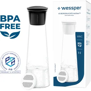 Wessper Glaskaraffe mit Deckel, Wasserkaraffe,glaskaraffe mit deckel mit Wasserfilter, glaskaraffe 3 liter für Saftgetränke Eistee Wasser Kaltes - Schwarz