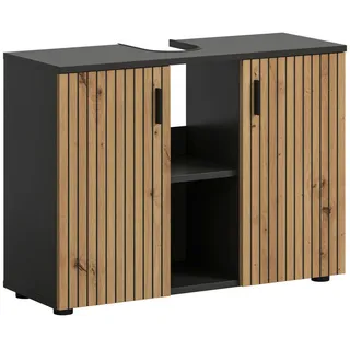 Möbel Boss Waschbeckenunterschrank Mone 80 x 59 x 30 cm Basalt grau / Artisan - Braun