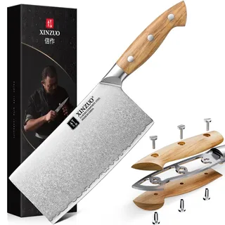 XINZUO 18cm Verbundstahl Hackmesser, Profi Chinesisches Kochmesser Handgeschmiedet Multifunktions Chefmesser Hackbeil 10Cr15CoMoV-Stahlkern, zum Schneiden von Gemüse und Fleisch-Griff aus Olivenholz