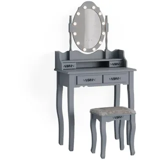 Vicco Schminktisch Maggie Grau 75 cm mit LED Beleuchtung und Hocker