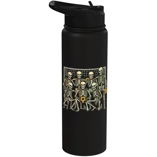 Skelett Halloween Spielende Fußballmannschaft Fußball Gruseliger Schädel Stainless Steel Insulated Water Bottle