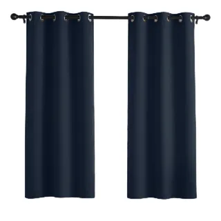 PONY DANCE Scheibengardinen für Kleine Fenster Thermo Gardine mit Ösen | 2er Set, H114 x B106 cm, Dunkelblau, Verdunkelnde Vorhänge, Hitzeschutz, Sichtschutz, für Schlafzimmer Küche Badezimmer