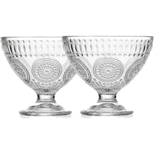 TAMUME Dessertschalen aus Glas mit Fuß und Vintage-geprägten Mustern