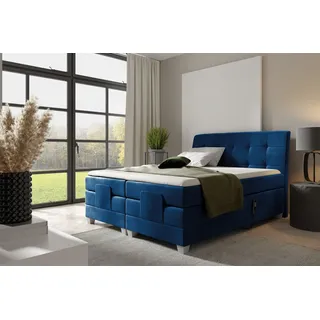 Boxspringbett Elektrisch Bett FRANCO 140x200cm in Stoff Fresh Dunkelblau - Blau