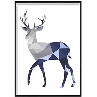 Artze Wall Art Geometric Poly Hirsch Poster 30 cm Breite x 40 cm Höhe, Marineblau/Grau