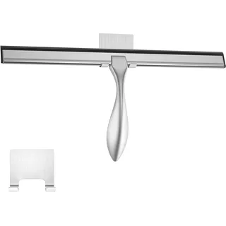 peafowl Duschabzieher Edelstahl Badabzieher für Dusche Glastüren Badezimmer Fenster Küche Spiegel und Auto Glas mit Haken Halter (14 Zoll, gebürstetes Silber)