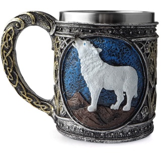 Edelstahl-Tasse, Wolfsbecher, Kunstharz, 3D, stereoskopisch, Retro-Wölfe-Tasse, Kaffeetasse, Halloween-Bierkrug, Metallbecher, Wolfs-Dekor, Wolfs-Geschenk für Männer