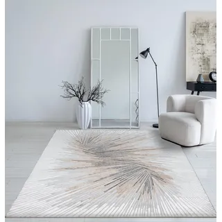 Mia's Teppiche Cielo Moderner Dichter Kurzflor Teppich, Wohnzimmer, Schlafzimmer, Eleganter Glanz, Glanzfaser, Hoch-Tief Effekt, Feder, Grau, 160 x 230 cm