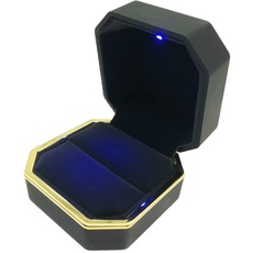 JZK Schwarze quadratische Ringschatulle aus Samt mit LED-Licht, Hochzeitsring-Etui mit LED-Licht, Schmuck-Display Geschenk-Box für Antrag, Verlobung, Hochzeit