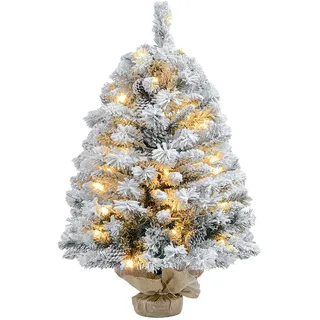 Homcom Künstlicher Weihnachtsbaum 92 cm Christbaum mit 133 Spitzen, LED-Lichterketten, Betonfuß, für Weihnachten Deko, Grün