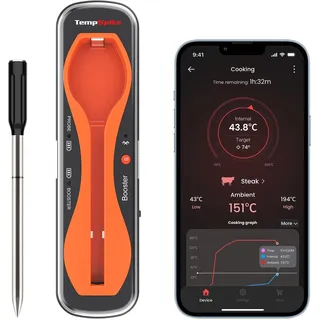 TempPro Fleischthermometer Kabellos Grillthermometer Bratenthermometer | Thermometer Kochen Bluetooth 120 m Reichweite, App-Alarm, IP67-Sonde bis 100 °C, Garraum bis 300 °C, USB-C ( Ex-ThermoPro )
