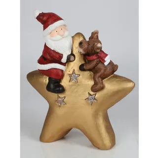 Dekofigur LED Stern mit Weihnachtsmann & Rentier Dekoration Licht Winter 42 cm