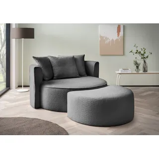 LeGer Home by Lena Gercke XXL-Sessel "ISALIE, Rundsessel mit Hocker, Lesesessel, Loveseat, Big-Sessel", grau (dunkelgrau), B:153cm H:98cm T:208cm, LEGER HOME BY LENA GERCKE, Sessel, XXL-Sessel, trendige Stoffe, 3 Zierkissen, große Sitzfläche, Cord, Samt, Bouclé