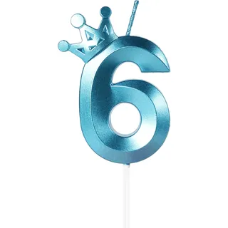 Yiran Geburtstagskerze Zahlen 6, 8cm Blau Geburtstagskerzen mit Krone, Kerze Geburtstag, Geburtstag Kerze, Tortendeko Geburtstag, Kuchendeko Geburtstag, Geburtstagskerzen für Geburtstagsdeko, Nummer 6