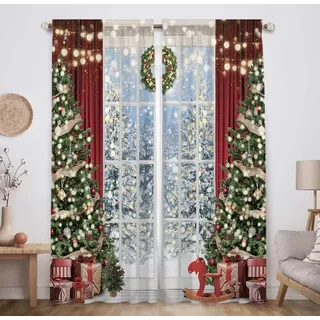 Allenjoy Weihnachts-Fenstervorhang, Winter, Weihnachtsbaum, Glitzer, Bokeh-Druck, Vorhänge, Heimdekoration, Stangentasche, Verdunkelungsvorhänge für Schlafzimmer, Wohnzimmer, 208,3 x 213,4 cm