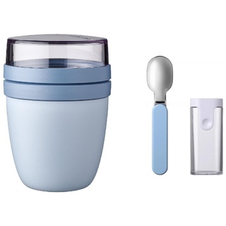 Mepal - Klapplöffel Set mit Lunchpot Ellipse - Praktischer Joghurtbecher & Müslibecher - Unterteilung für Joghurt & Müsli - Geeignet für Gefrierschrank, Mikrowelle & Spülmaschine - Nordic Blue