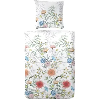 Primera Mako-Satin-Bettwäsche Gartenparty Blumen Bunt 135 x 200 cm + 80 x 80 cm