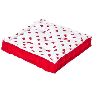 Homescapes Sitzkissen rot-weiß mit Herz-Muster 50/50/10 cm , Textil , Herz/Romantik , Füllung: Polyester , Quadratisch , 50x10x50 cm , Oeko-Tex® Standard 100 , Heimtextilien, Wohntextilien, Kissen