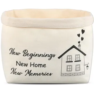 Xuniea Brotkorb New Beginnings Home Memories Geschenk zum Umzug oder Auszug Brötchenkorb Einzugsgeschenk Brottasche Geschenkidee zum Einzug Brotkorb aus Stoff(Weiß)