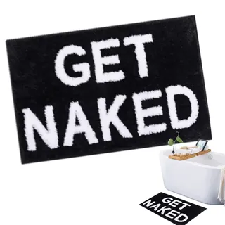 TENGWA Get Naked Badematte 40 x 60 cm Badezimmerteppich “GET Naked” Schwarz und Weiß rutschfest Waschbar Badteppich Duschvorleger für Badezimmer für Duschräume Hotels und Badezimmer