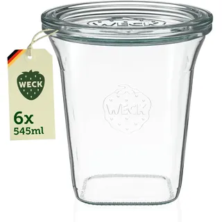 Weck Gläser 450ml – 6er Set mit Deckeln – Quadroform – robuste, stapelbare Einkoch- & Einweckgläser - ideal für Meal Prep, Overnight Oats, Dessert & Marmelade – wiederverwendbar – Made in Germany