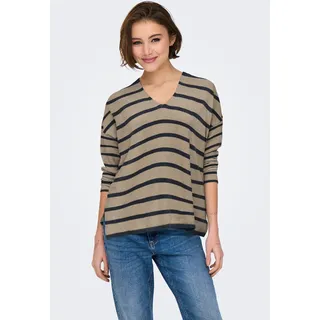 Strickpullover ONLY "ONLAMALIO LIFE LS V-NECK KNT", Damen, Gr. XS, blau (humus stripes:mel, ombre blau), Strick, Obermaterial: 100% Polyester, gestreift, oversize, V-Ausschnitt, Pullover Strickpullover