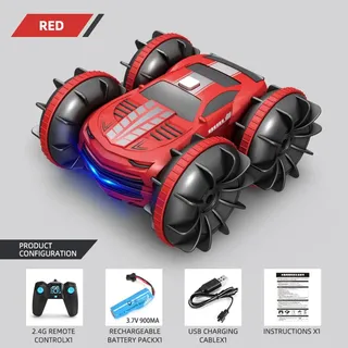 2in1 Rc Car 2,4 GHz Fernbedienung Boot wasserdicht Radio Controlled Stunt 4wd Fahrzeug All Terrain Beach Pool Spielzeug für Jungen Red Single Remote