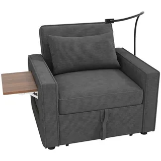 Okwish Schlafsessel mit USB-Ladeanschluss und Handyhalter Cord Grau 93/150/85 cm , Textil , 93x85x150 cm , Wohnzimmer, Sofas & Couches, Schlafsofas, Schlafsessel