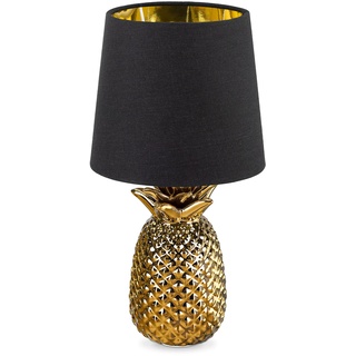 Navaris Tischlampe im Ananas Design - 35cm hoch - Deko Keramik Lampe für Nachttisch oder Beistelltisch - Dekolampe mit E14 Gewinde in Gold-Schwarz