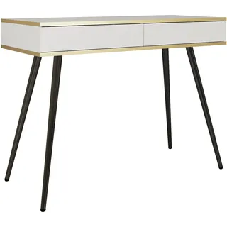 Schminktisch im modernen Stil, weiß mit schwarzen Beinen und goldenen Akzenten, 102x79x50 cm - Weiß, Schwarz, Gold