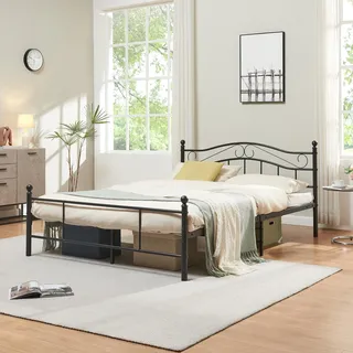 Metallbett 'Florenz' 140x200cm Schwarz + Lattenrost - Schwarz